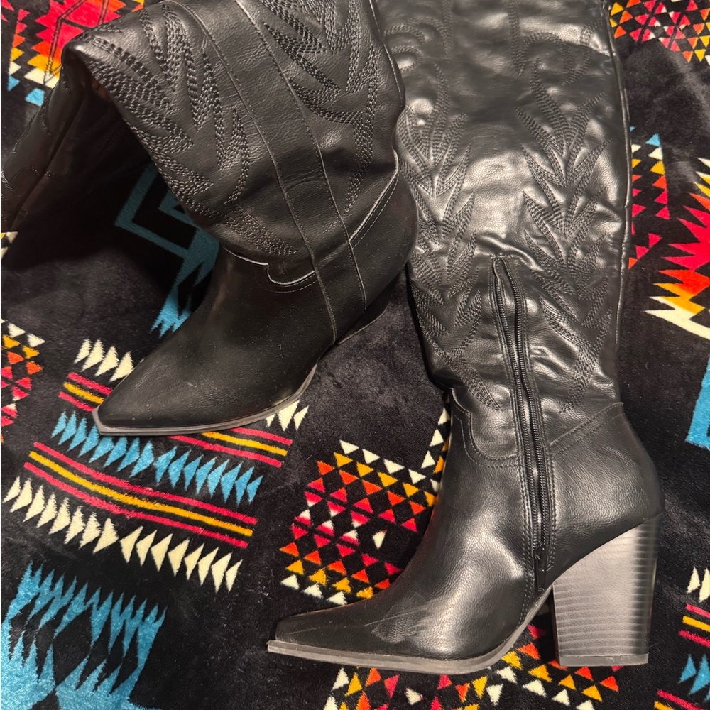 Black Leather Heeled Boots